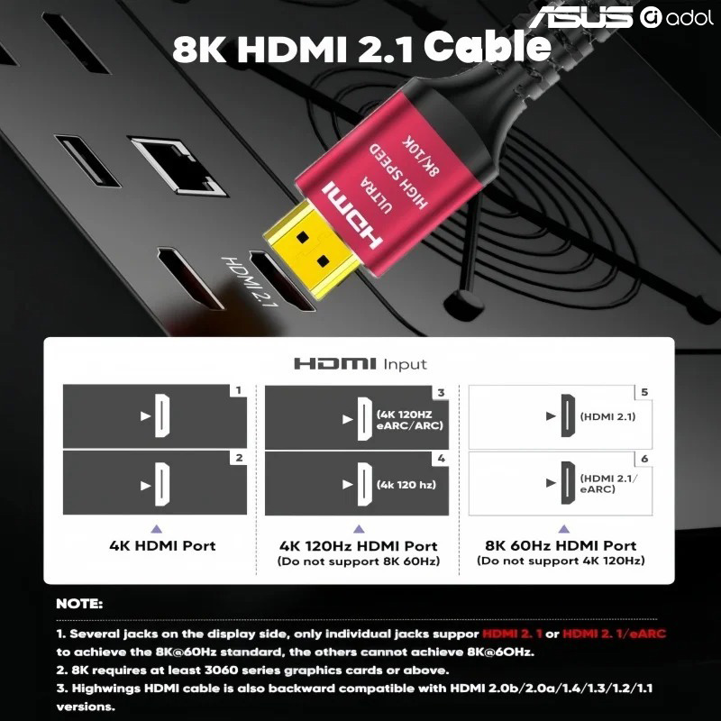 ASUS 8K 60Hz Ultra High Speed  - огляд і ціна Hdmi 2.1 Cable 8K 60Hz 48Gbps Earc