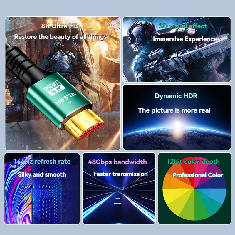 8K HDMI-Compatible Cable 4K@12 - огляд і ціна Hdmi 2.1 Cable 8K 60Hz 48Gbps Earc