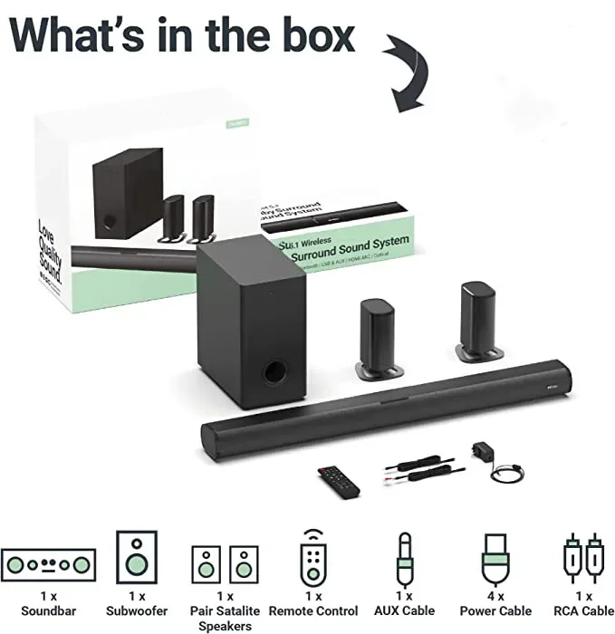 wireless speaker 5.1ch Detacha - огляд і ціна Soundbar With Wireless Subwoofer 5.1Ch